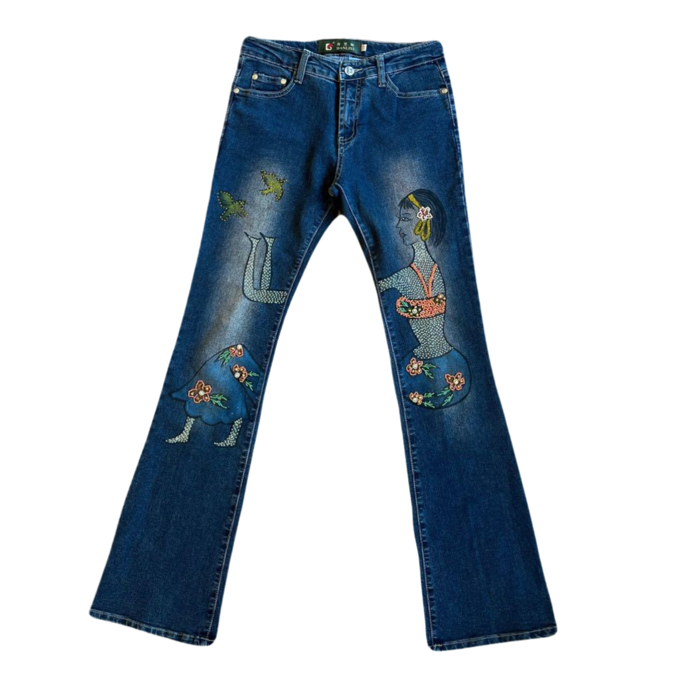 Embroidered Mini-Flare Jeans